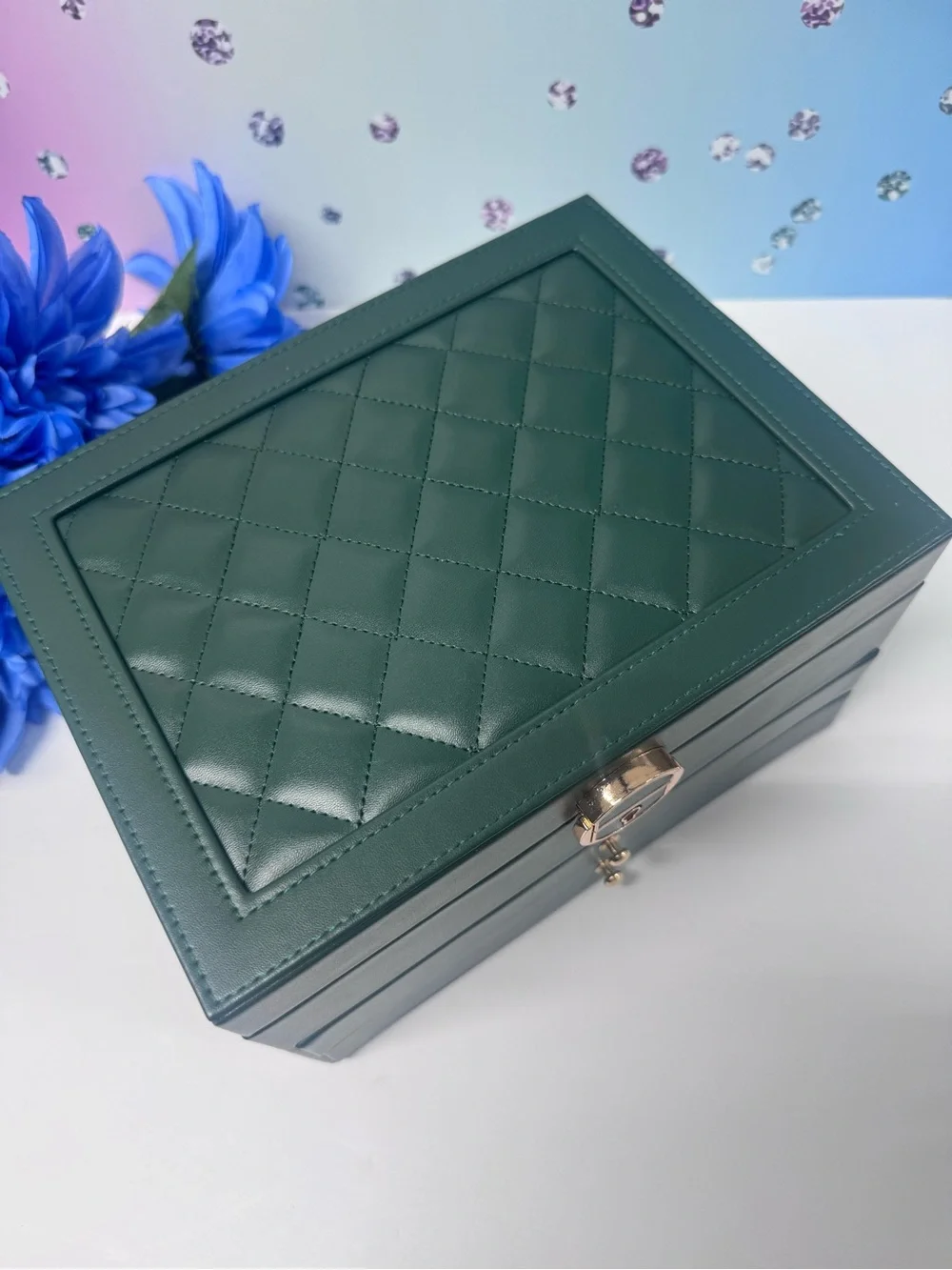 💎QUILTED TOP VEGAN LEATHER/SUEDE JEWELRY BOX